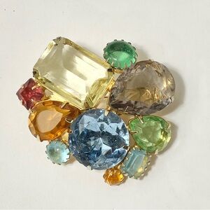 Uranium glass brooch. Vasaline glass brooch, large uranium rhinestone vintage